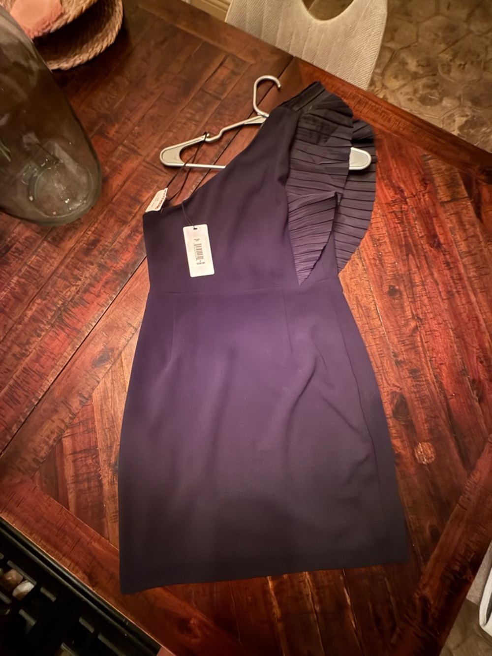 NWT Black One Shoulder Dress Pleated Detail Size 6 $320 Retail